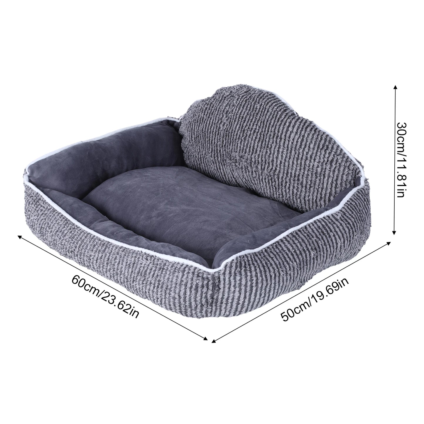 Striped Pet Sofa Bed 23.62x19.69in Plush Dog Bed Semi-Circular Shell Backp Design Machine-Washable for 0-50lbs Cats Dogs Rabbits