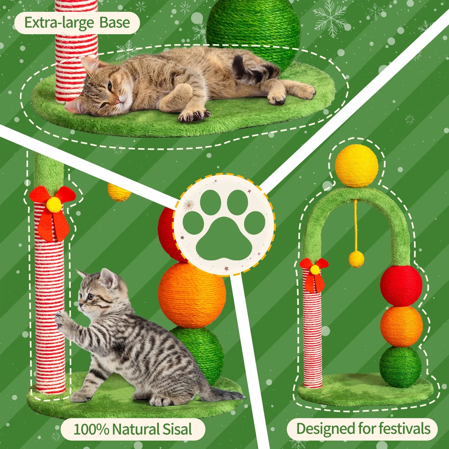 NONECN Tunnel Grooming Brush Hemp Rope Cat Scratching Post Ball