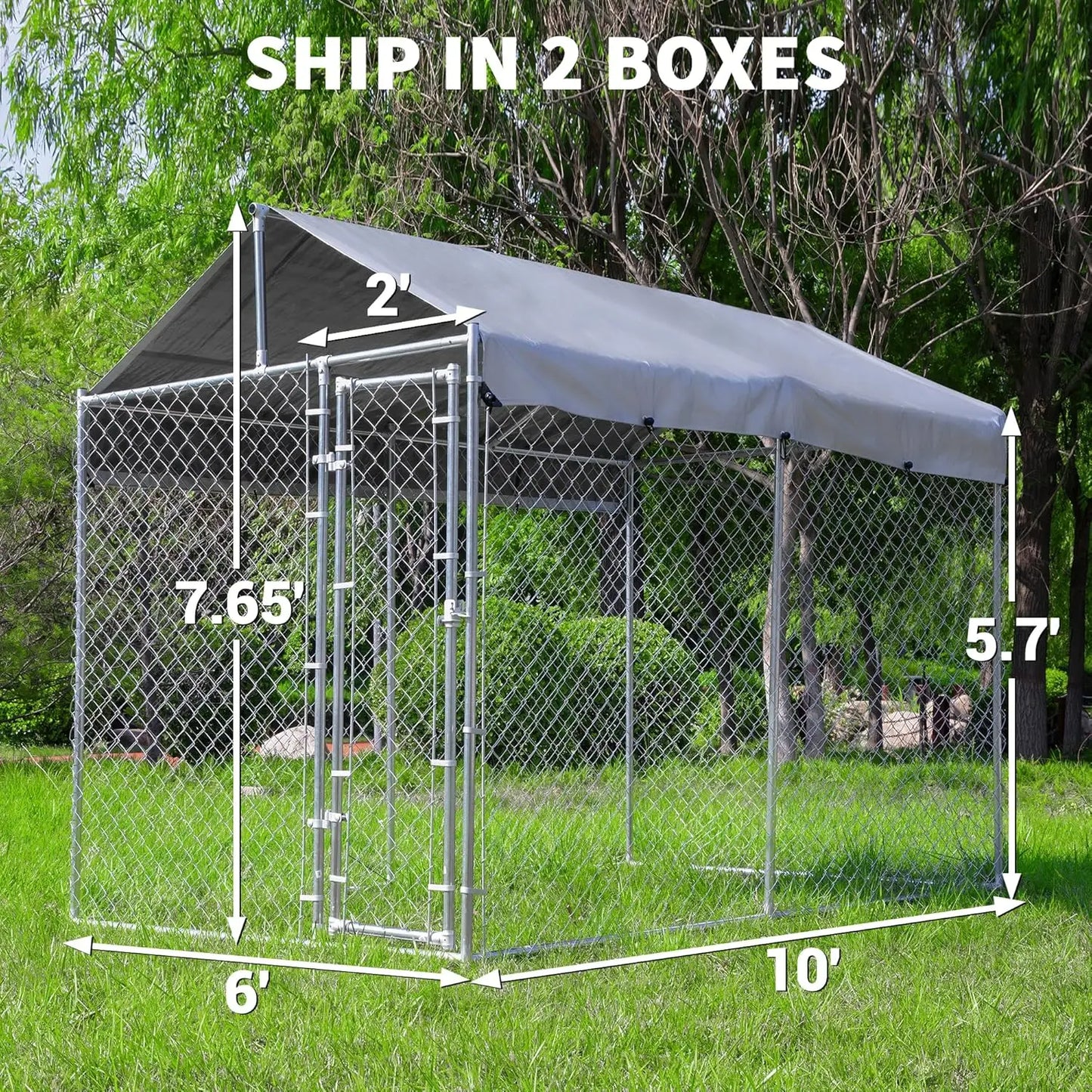 Galvanized Outdoor Dog Kennel With Roof Waterproof UV-Resistant Cover