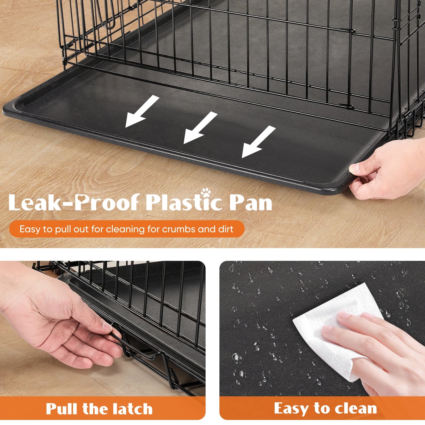 JHK Folding Metal Dog Cage With Double Door Leakproof Pan