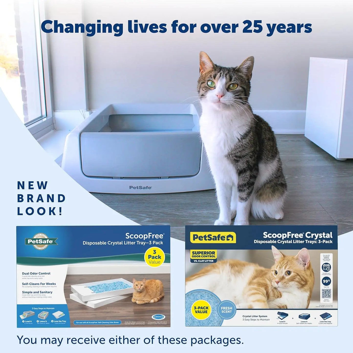 Disposable Crystal Cat Litter Tray - Easy Cleaning Box for Automatic Litter Boxes - Fresh Scent - 4.3 lb Bags - 3 Pack