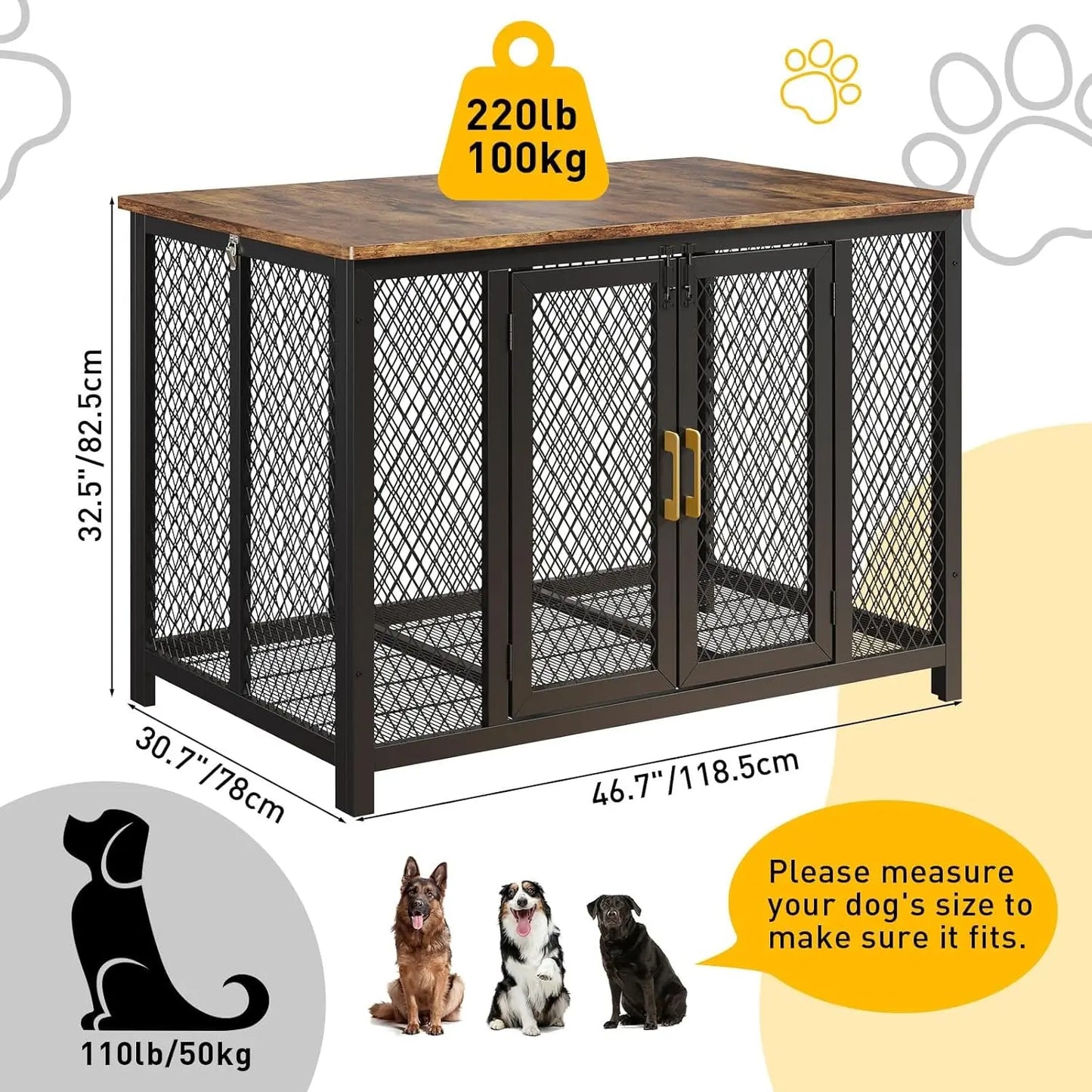 HiMISS Heavy Duty Wooden Dog Crate With Top Access Door