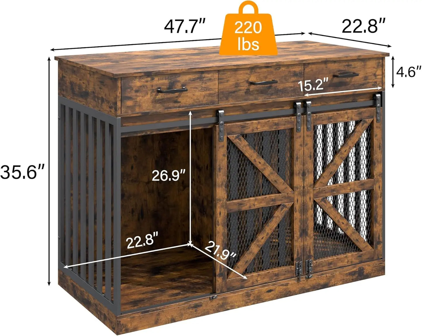 2in1 Wooden Dog Crate With Removable Divider And 3 Drawers