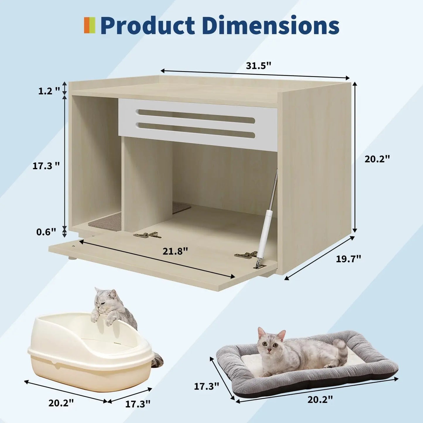 Cat Litter Box Furniture with Flip-Down Door, Spacious Hidden Cat Litter Box Enclosure Cabinet, Ventilated Covered Litterbox