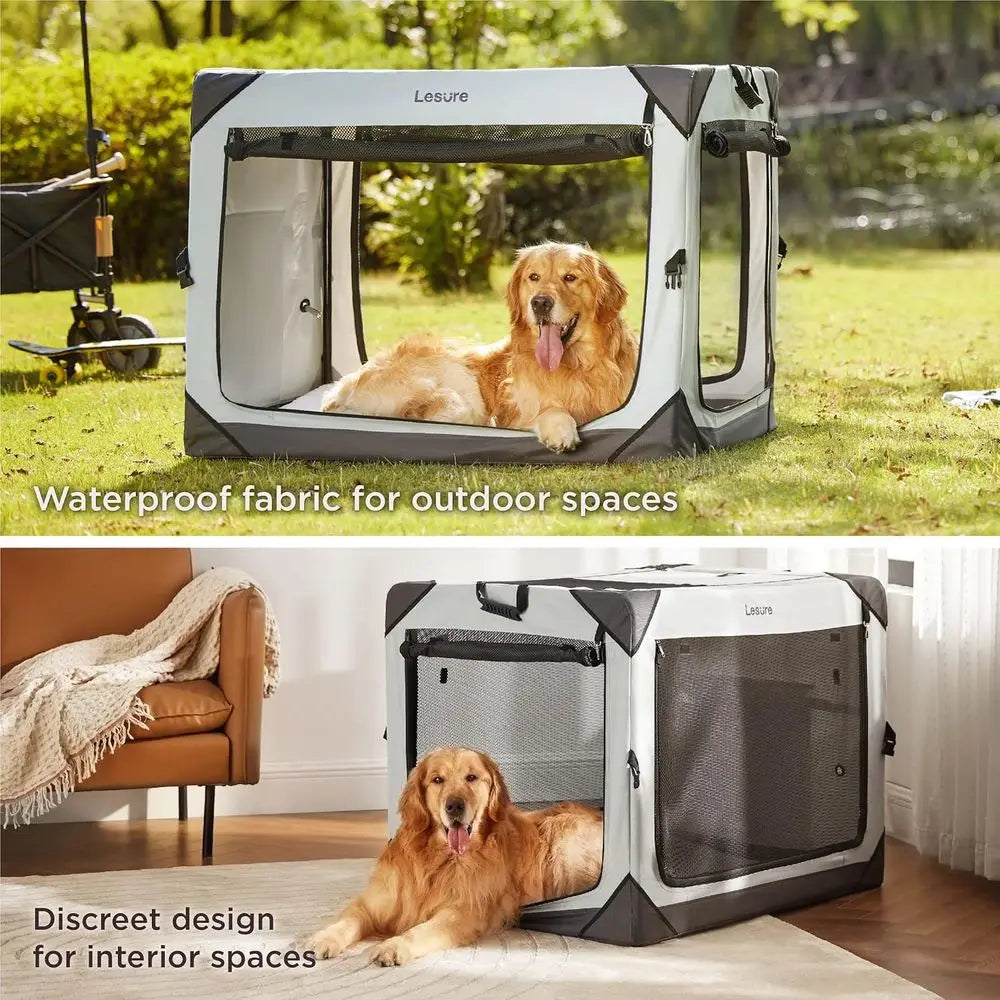 Portable Dog Crate With 4-Door Access And Mesh Windows