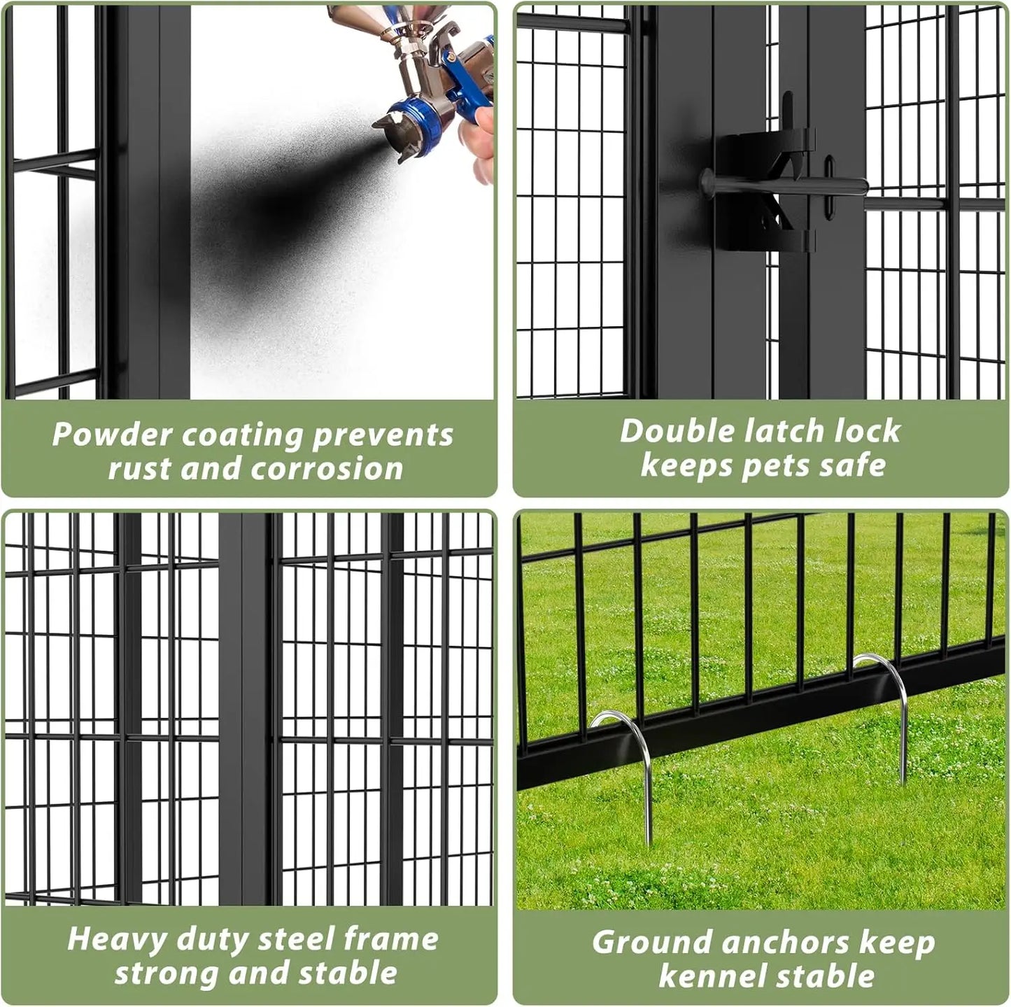 Outdoor Dog Kennel With Roof Heavy Duty Steel Run Enclosure Waterproof Canopy