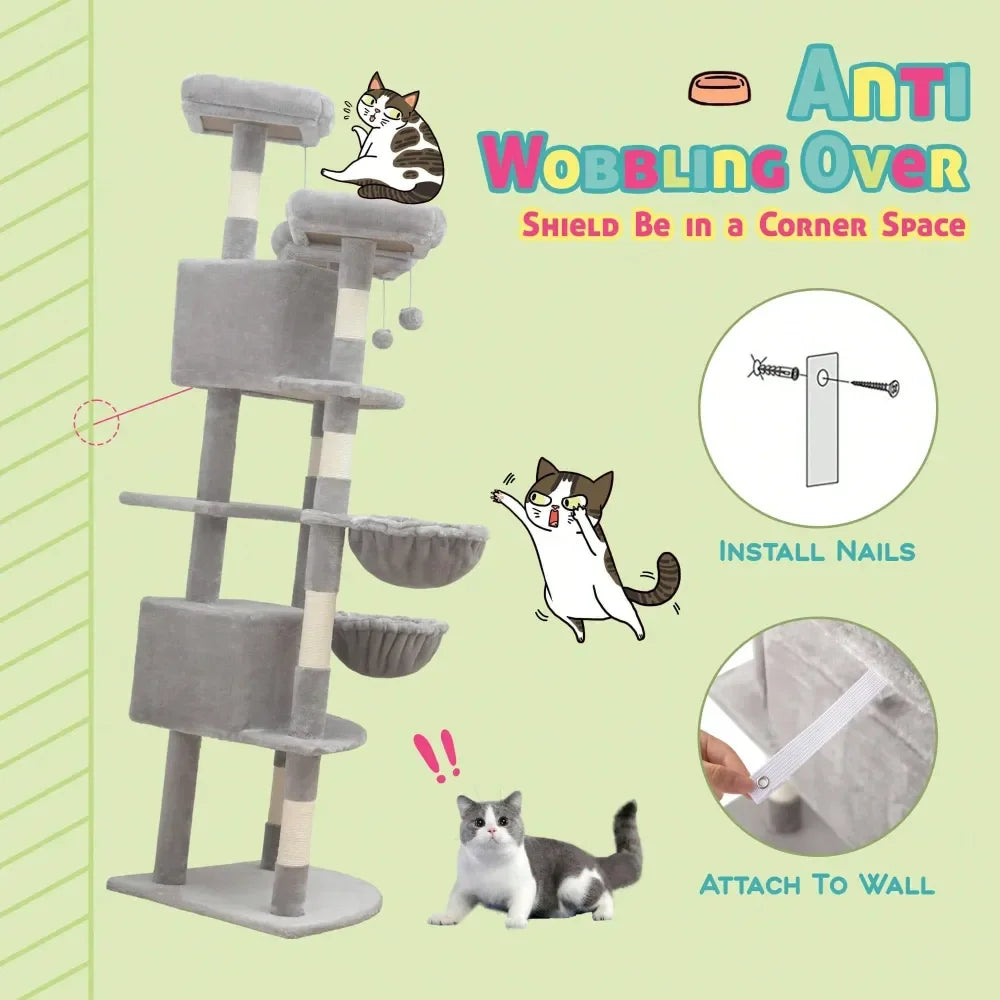 Three-Tier Wood Cat Tree For Indoor Space Saving And Comfort
