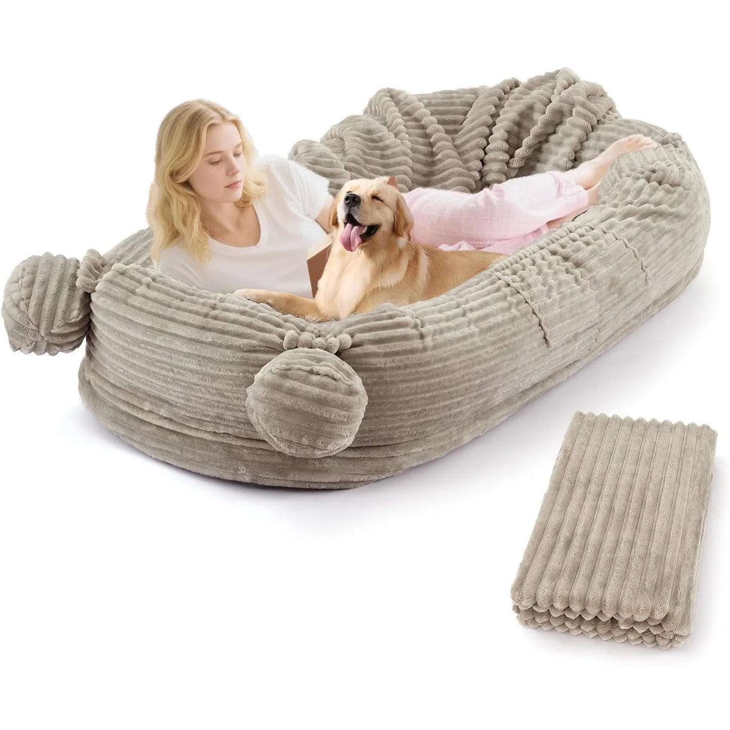 HiMISSCN Memory Foam Dog Bed With Storage Pockets And Blanket