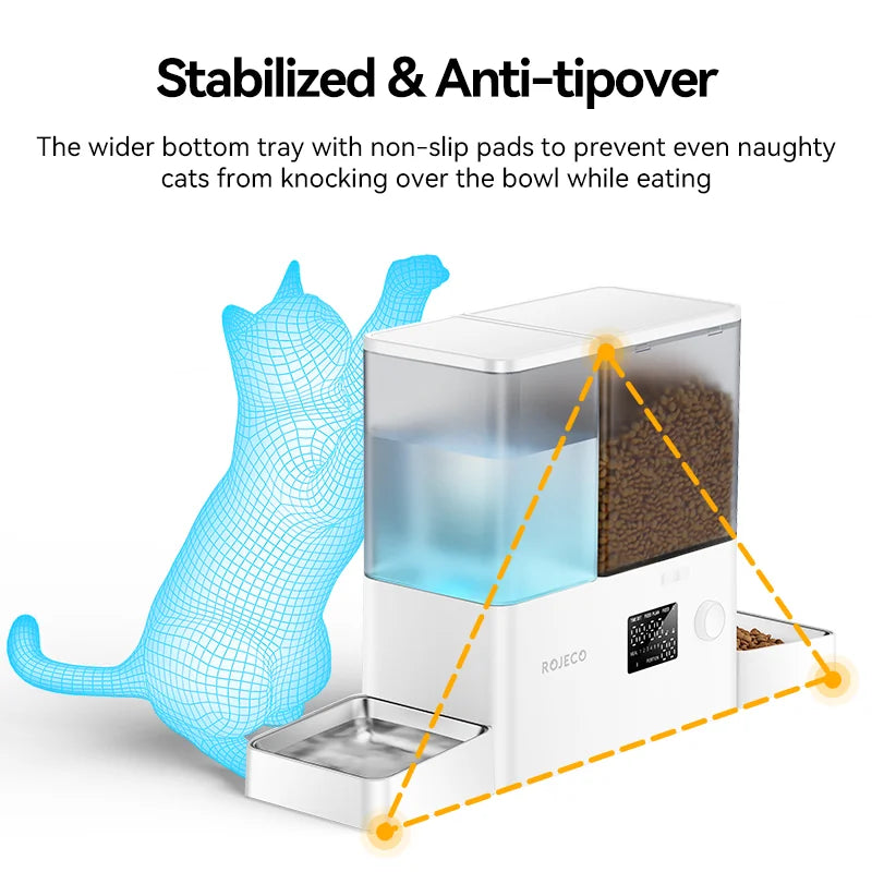 ROJECO 2 In 1 Automatic Pet Feeder Gravity Water Fountain Kibble Dispenser