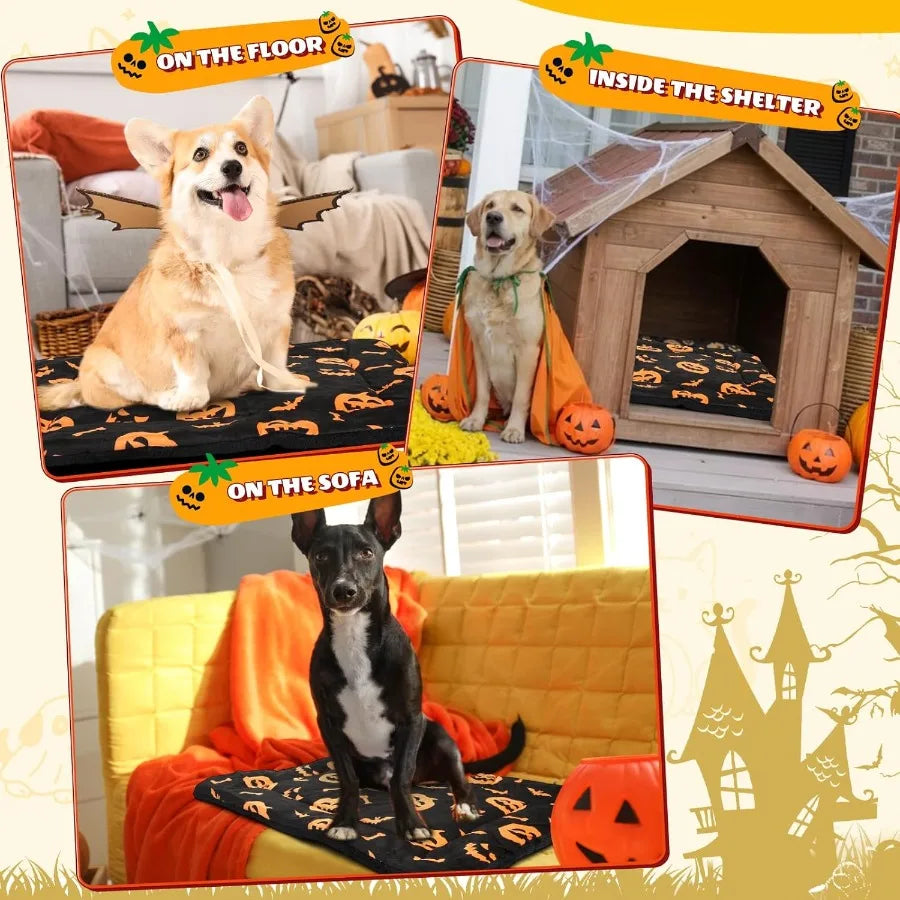 2 Pack Halloween Self Warming Cat Bed with Reversible Soft Plush Design for Indoor Cats and Small Dogs Self Heating Cozy Pumpki