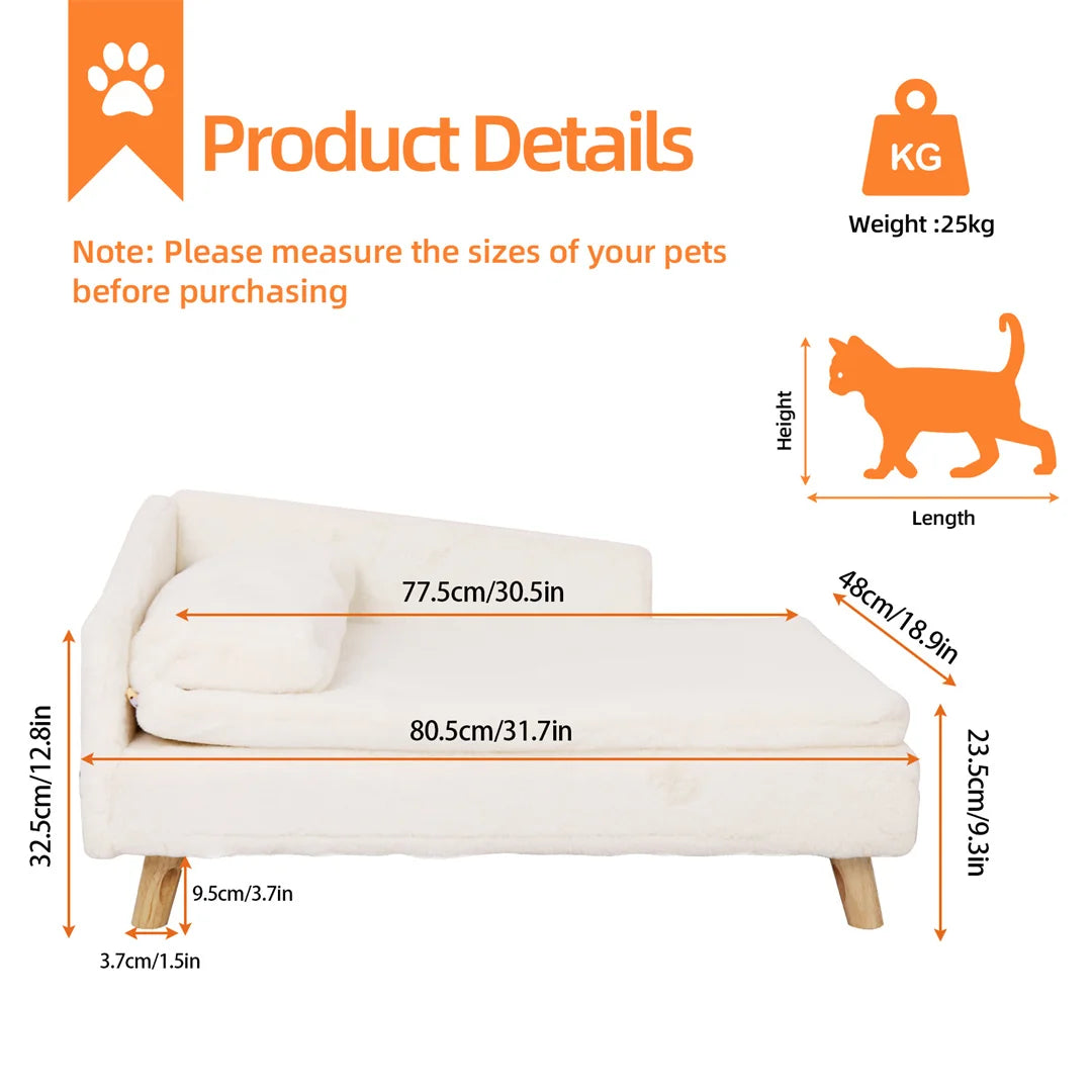 L Shape Dog Sofa Bed Cat Chaise Couch Hardwood Legs