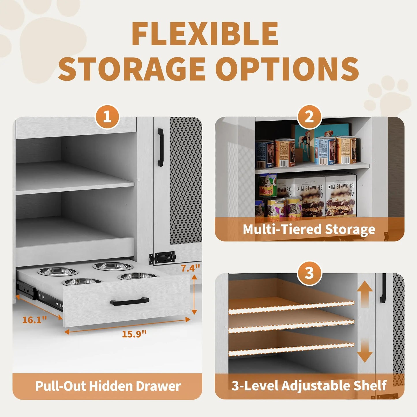 HiMISS Double Dog Crate Furniture TV Stand With Feeding Station