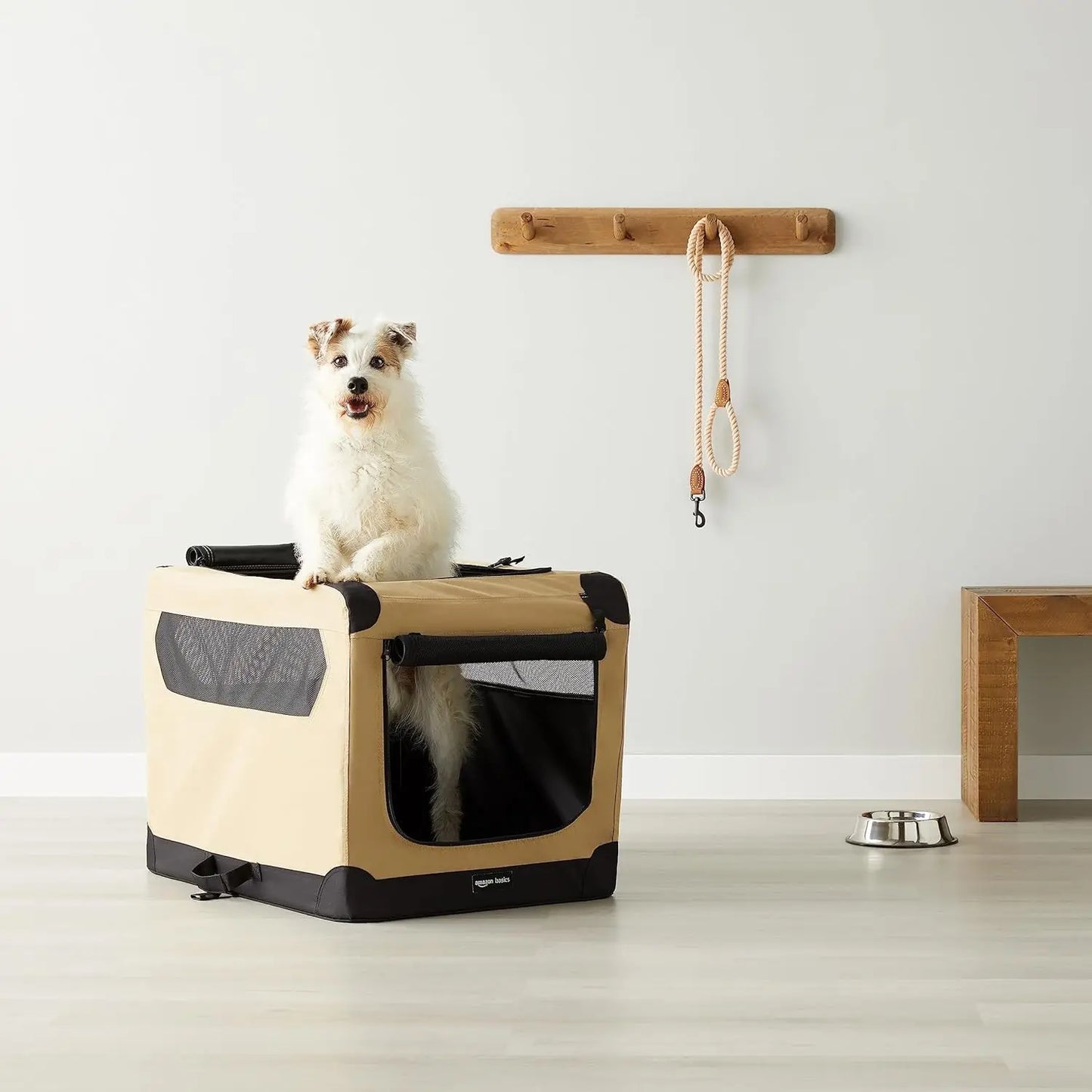 Portable Soft-Sided Dog Travel Crate, Medium Size (30x21x21 Inches), Tan - Easy Fold & Ventilation