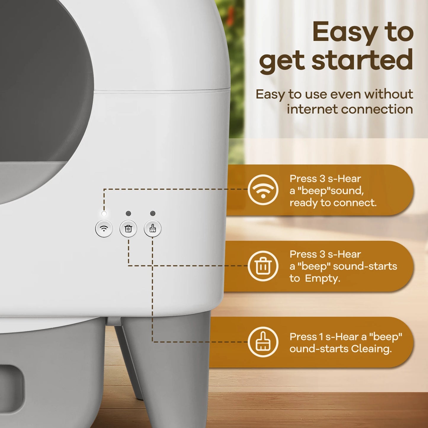 Fumoi 95L Self-Cleaning Automatic Cat Litter Box with 2 Free Trash Bag Rolls, White