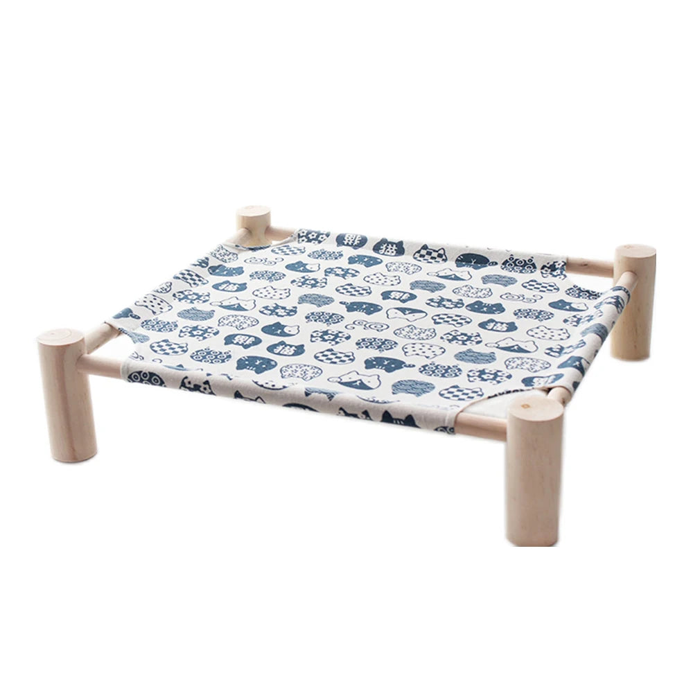 NONECN Elevated Cat Bed House Wood Canvas Cat Lounge