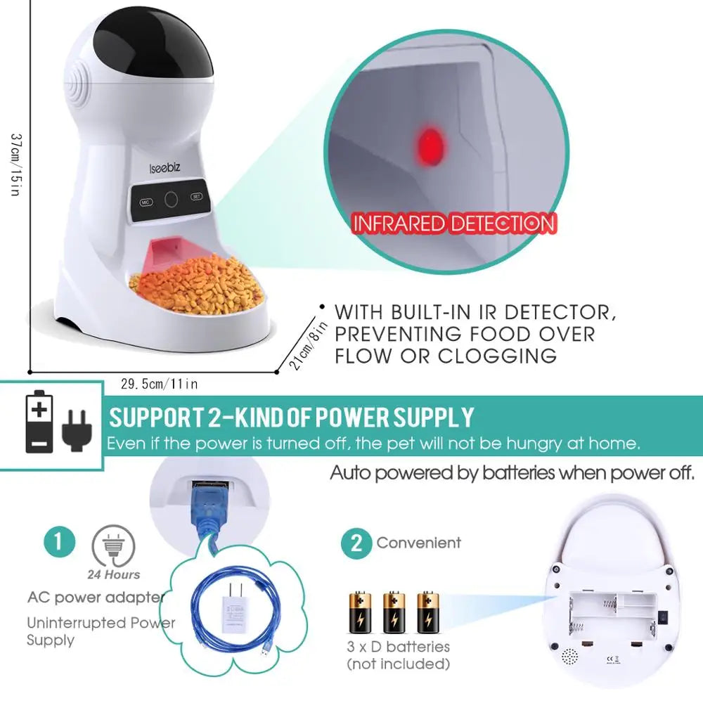 Iseebiz Automatic Pet Feeder With Voice Recorder For Cats