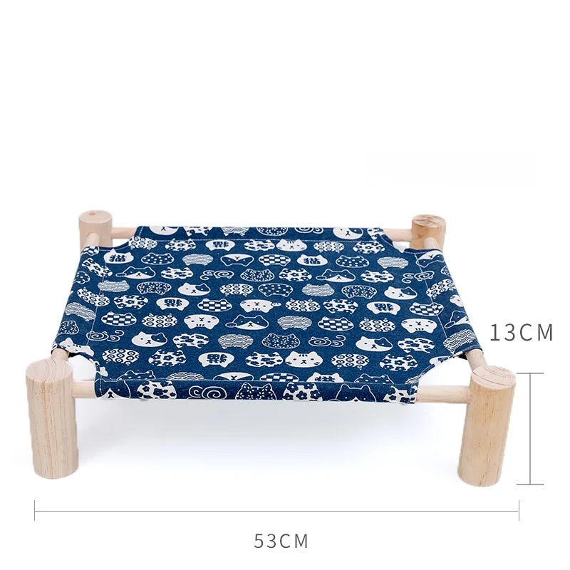 NONECN Elevated Cat Bed House Wood Canvas Cat Lounge