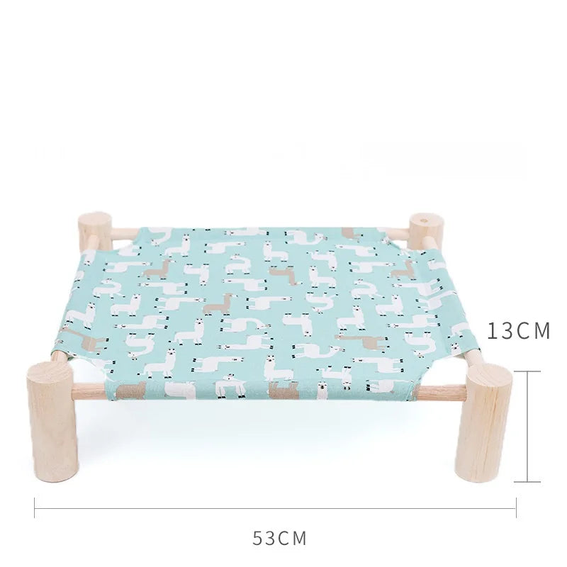 NONECN Elevated Cat Bed House Wood Canvas Cat Lounge