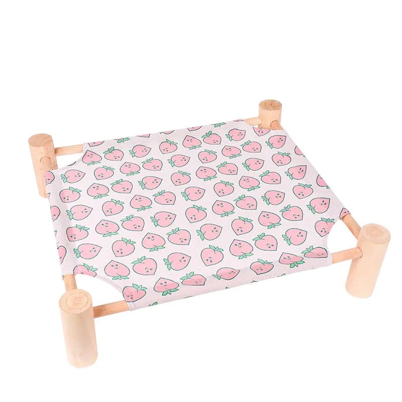 NONECN Elevated Cat Bed House Wood Canvas Cat Lounge