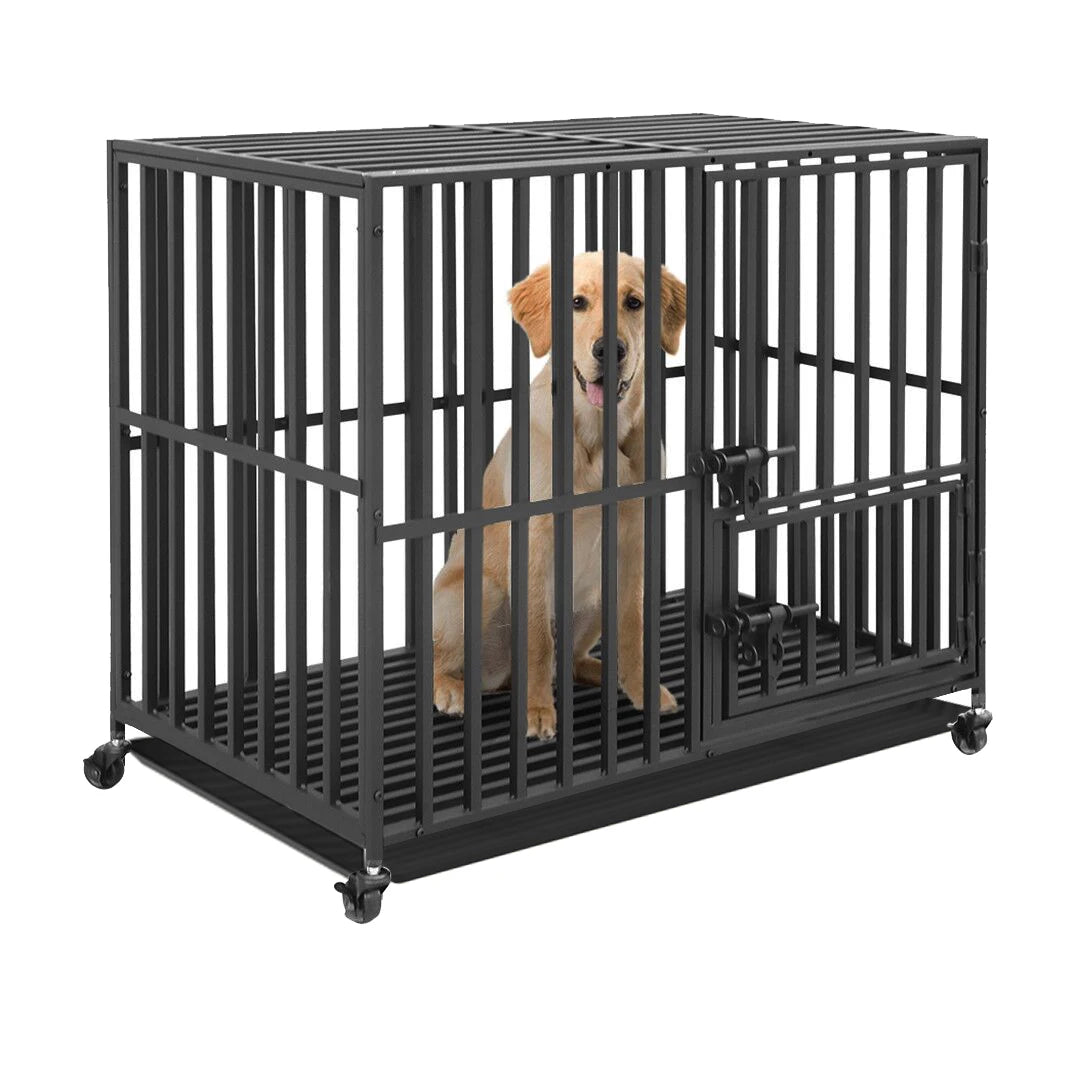 Bingopaw Heavy Duty Dog Cage Crate With Doors Wheels Tray