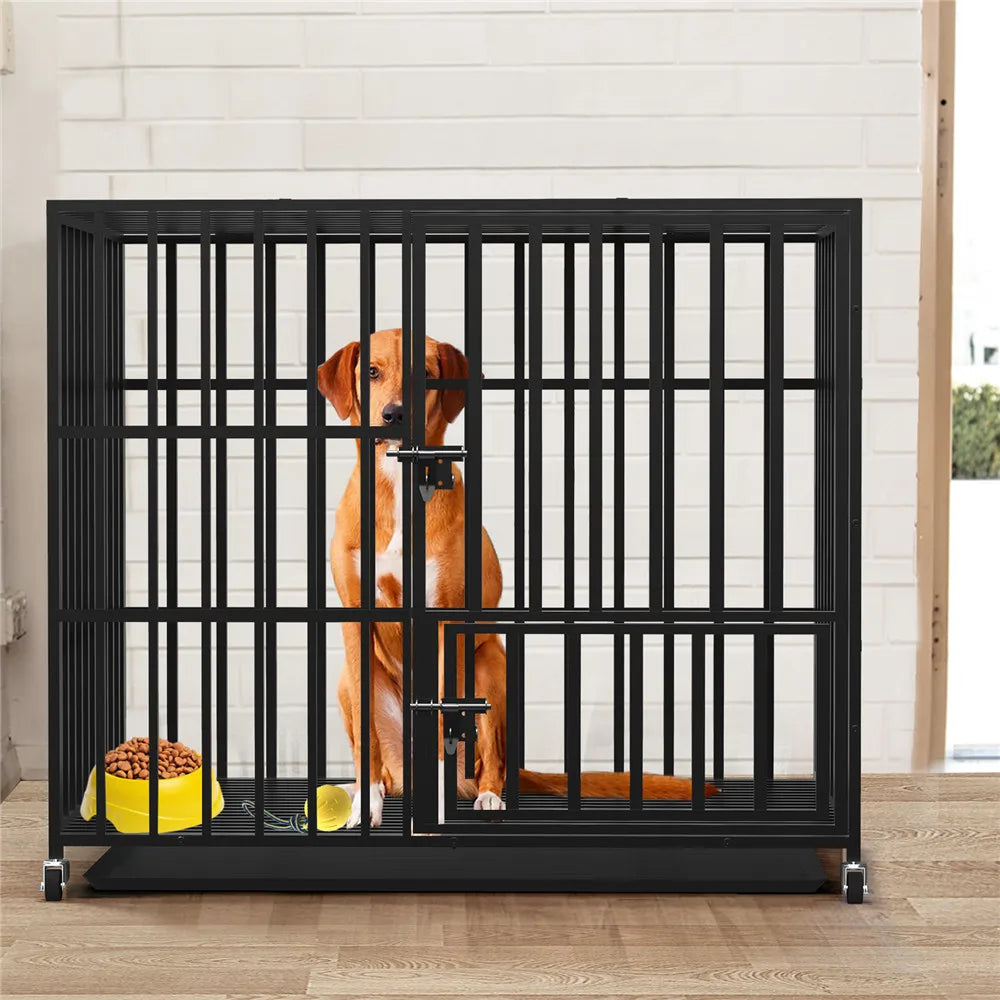 Bingopaw Heavy Duty Dog Cage Crate With Doors Wheels Tray