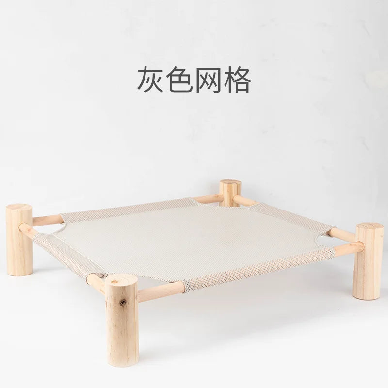 NONECN Elevated Cat Bed House Wood Canvas Cat Lounge