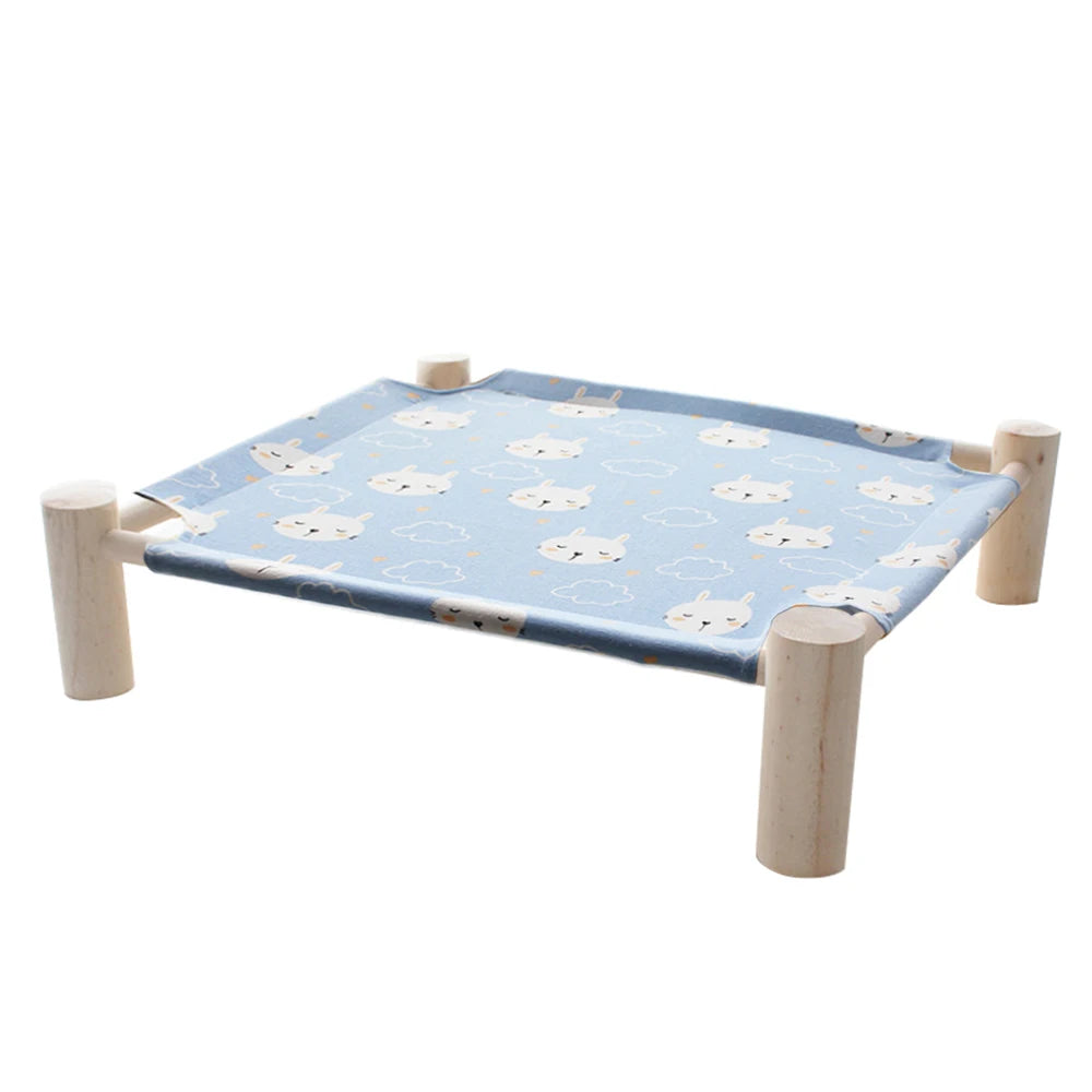 NONECN Elevated Cat Bed House Wood Canvas Cat Lounge