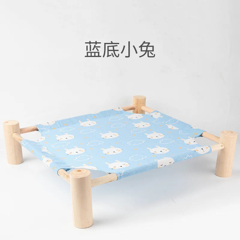 NONECN Elevated Cat Bed House Wood Canvas Cat Lounge