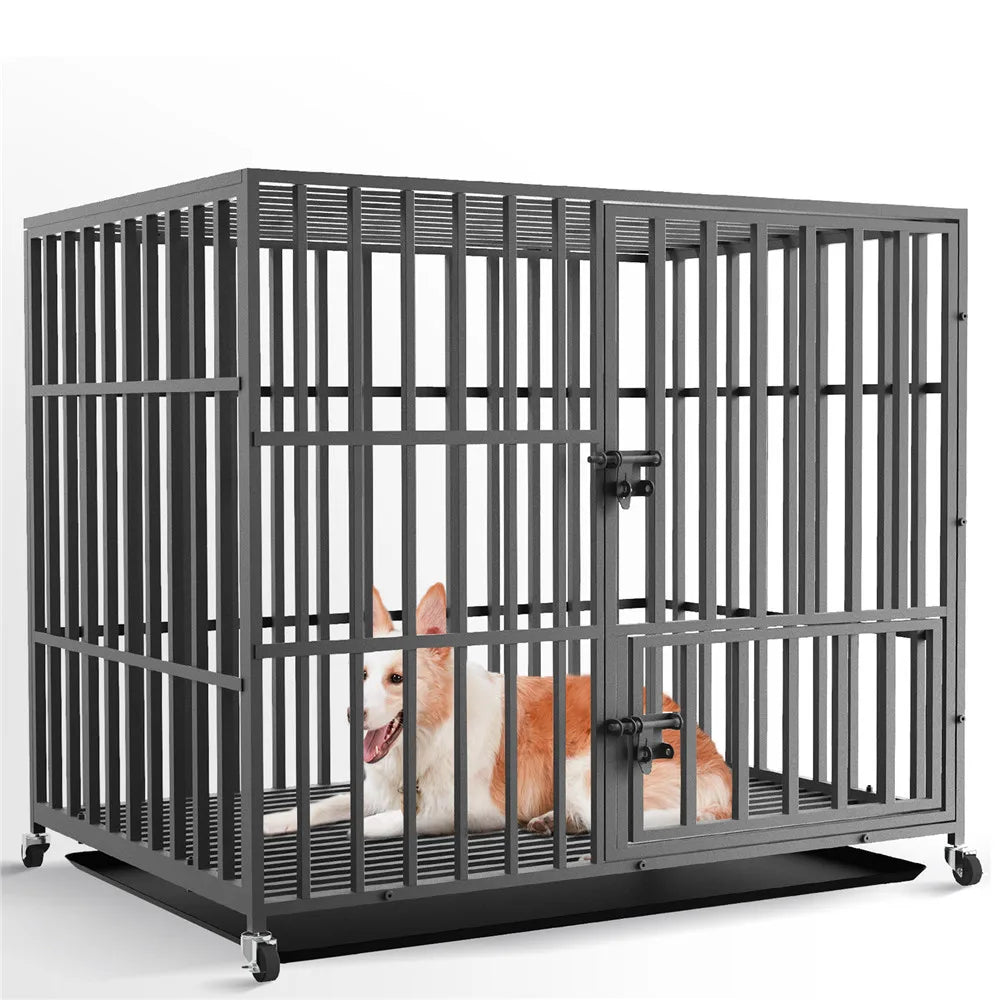 Bingopaw Heavy Duty Dog Cage Crate With Doors Wheels Tray