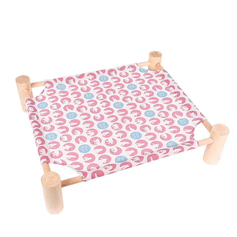 NONECN Elevated Cat Bed House Wood Canvas Cat Lounge