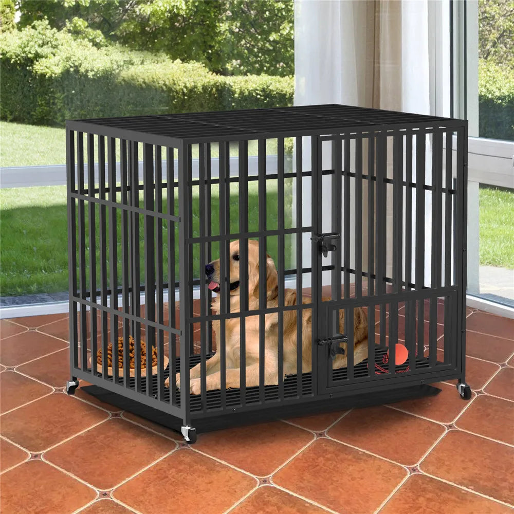 Bingopaw Heavy Duty Dog Cage Crate With Doors Wheels Tray
