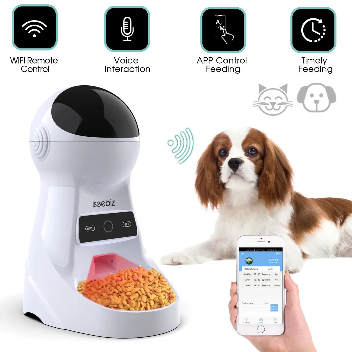 Iseebiz Automatic Pet Feeder With Voice Recorder For Cats