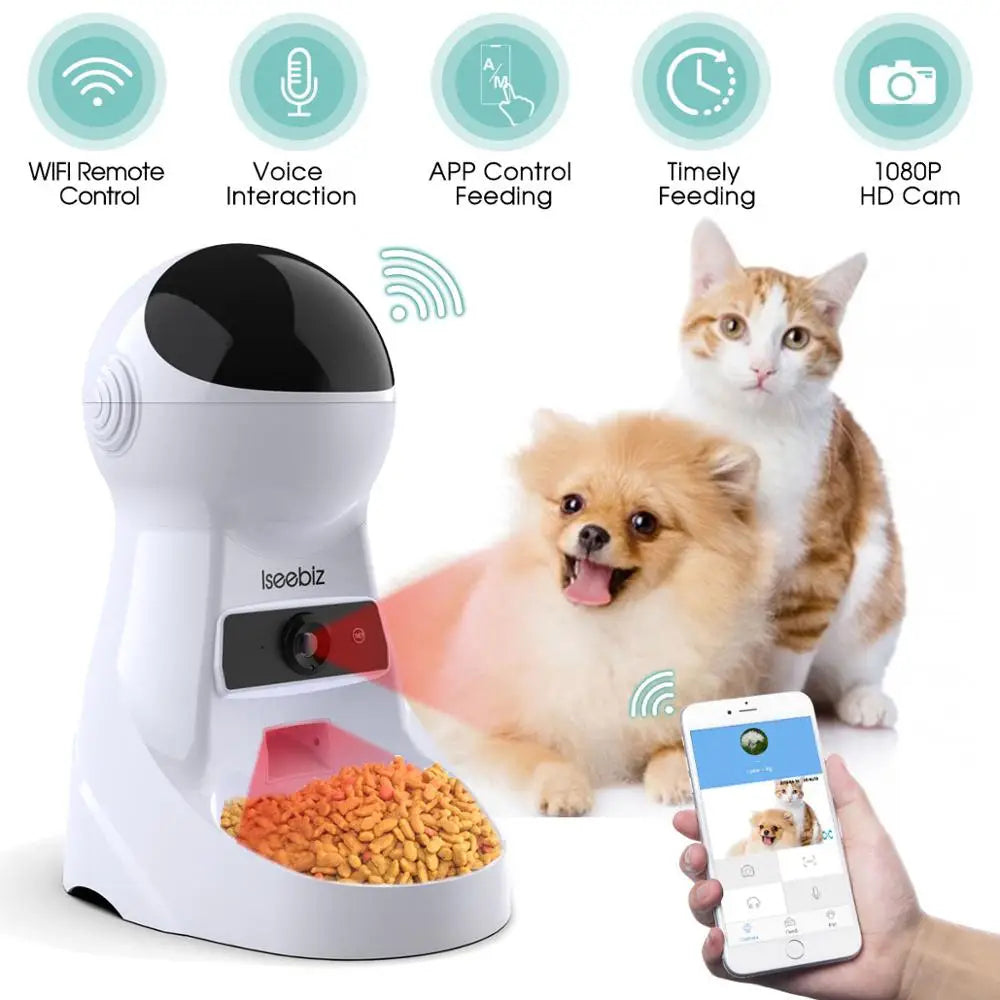 Iseebiz Automatic Pet Feeder With Voice Recorder For Cats
