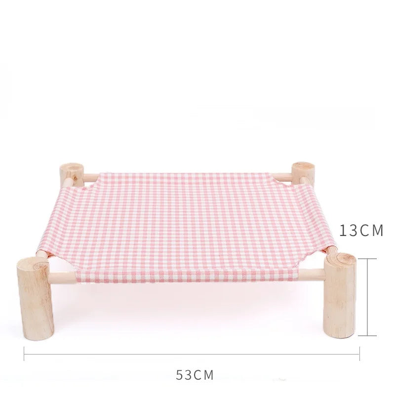 NONECN Elevated Cat Bed House Wood Canvas Cat Lounge