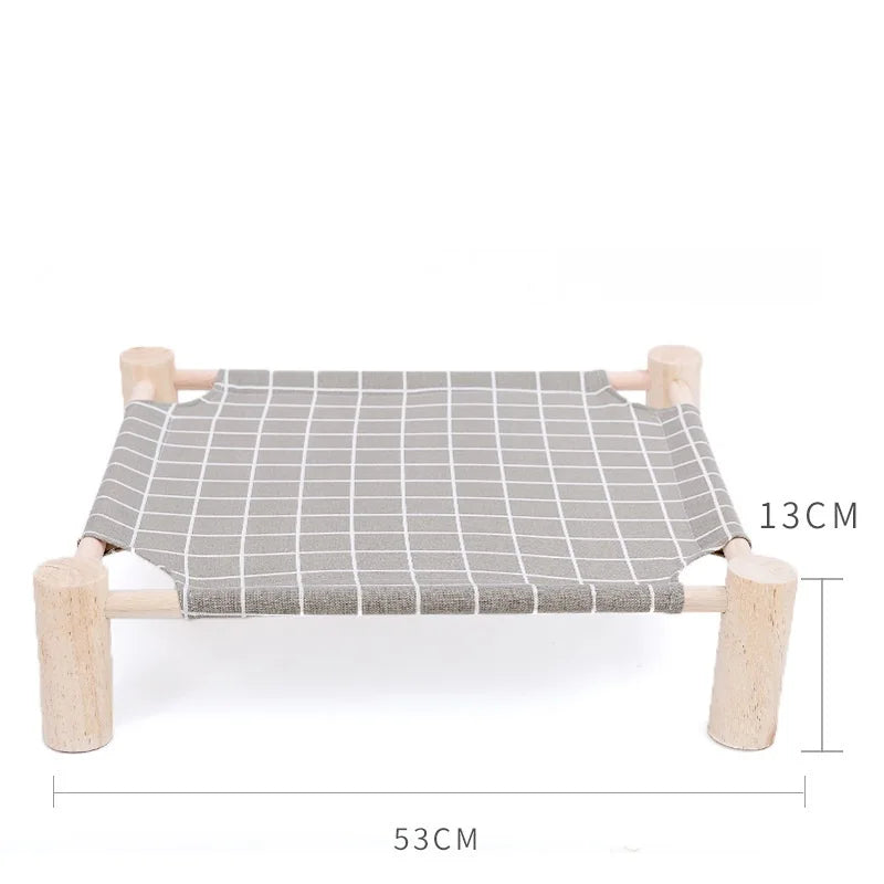 NONECN Elevated Cat Bed House Wood Canvas Cat Lounge