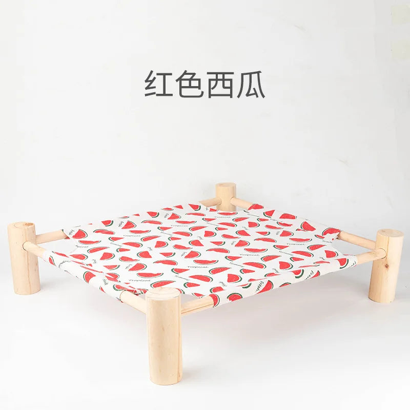 NONECN Elevated Cat Bed House Wood Canvas Cat Lounge