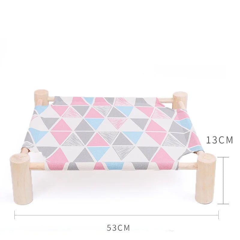 NONECN Elevated Cat Bed House Wood Canvas Cat Lounge