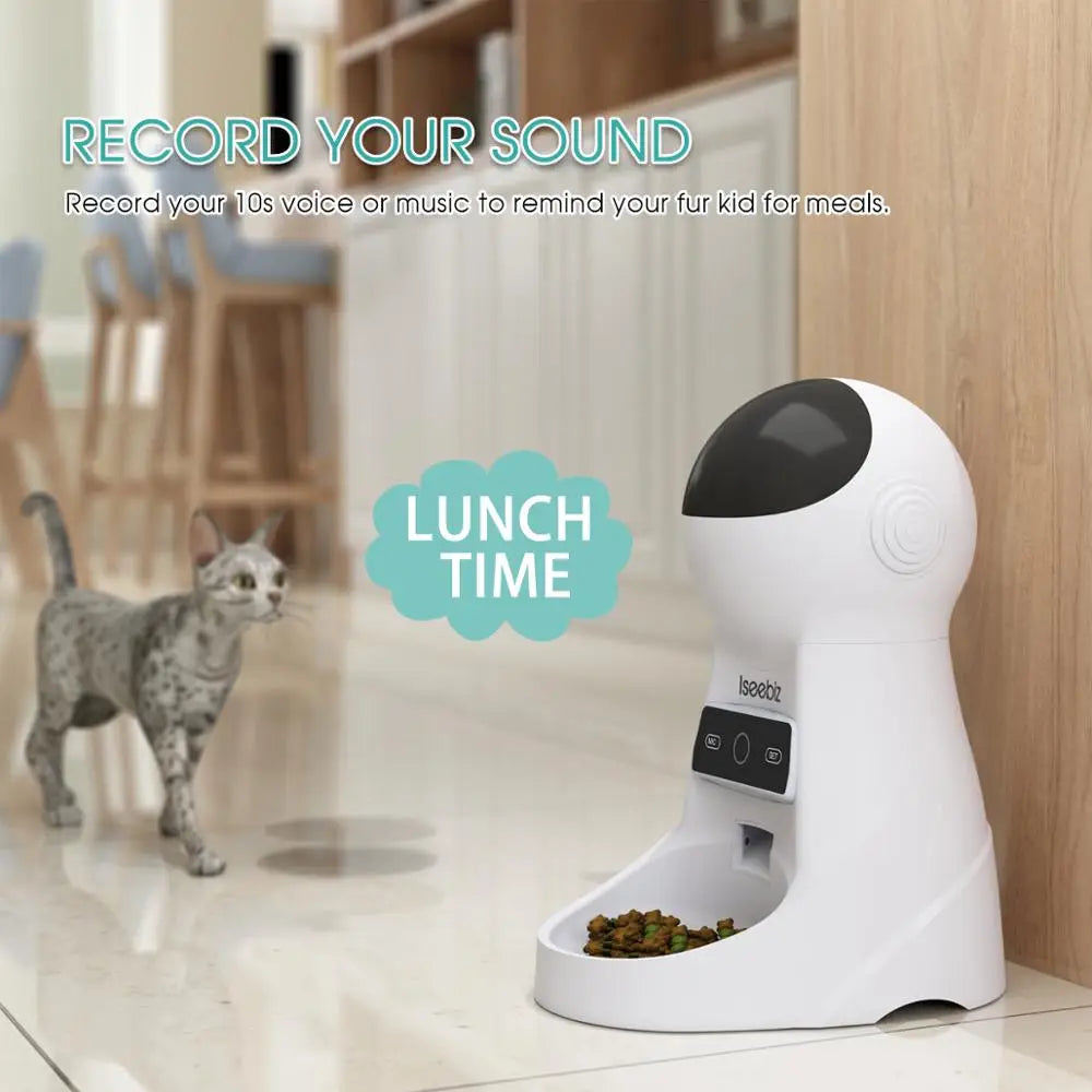 Iseebiz Automatic Pet Feeder With Voice Recorder For Cats