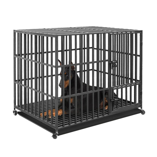 Bingopaw Heavy Duty Dog Cage Crate With Doors Wheels Tray