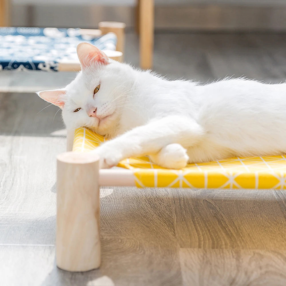 NONECN Elevated Cat Bed House Wood Canvas Cat Lounge