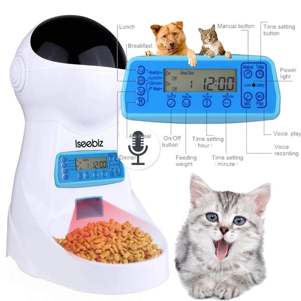Iseebiz Automatic Pet Feeder With Voice Recorder For Cats