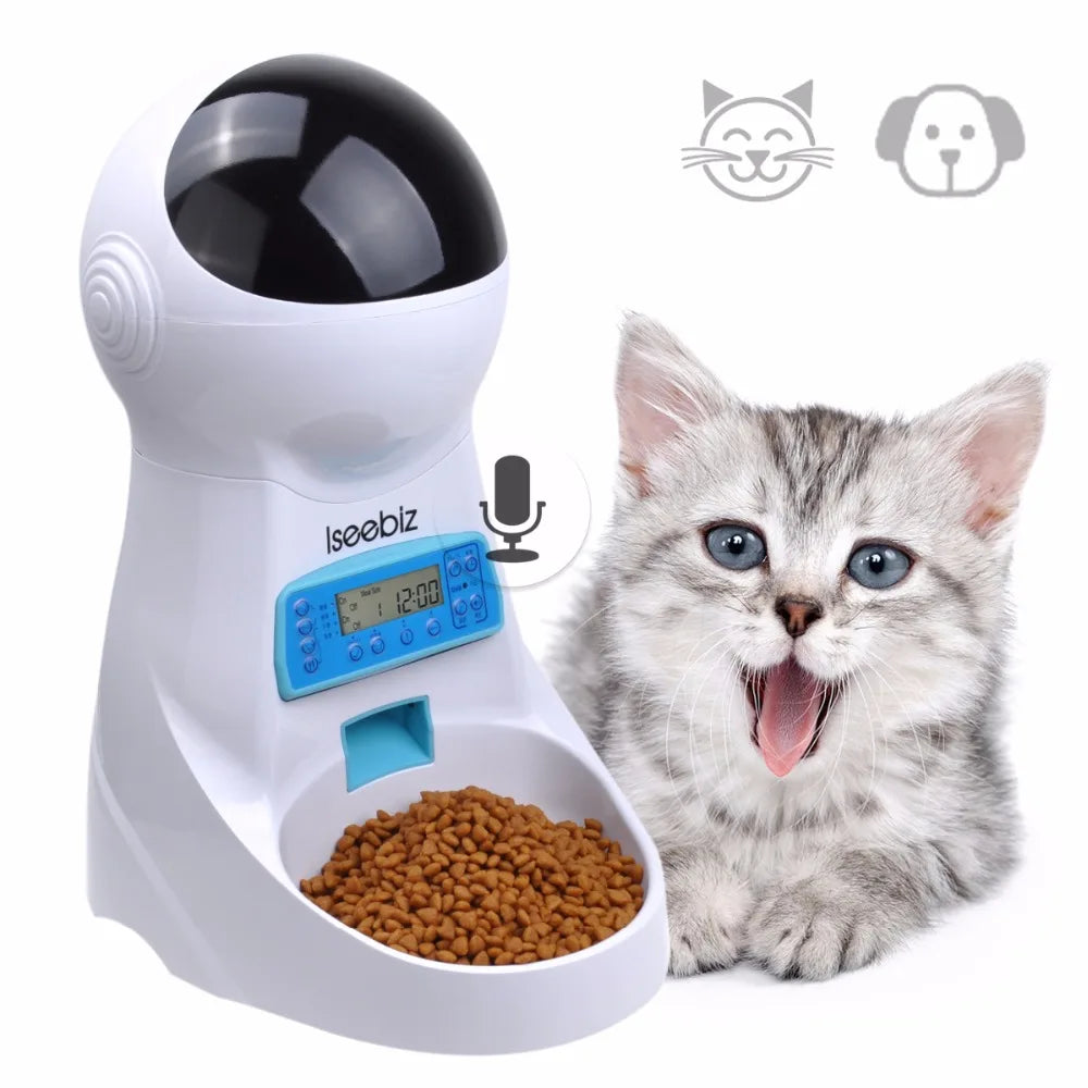 Iseebiz Automatic Pet Feeder With Voice Recorder For Cats