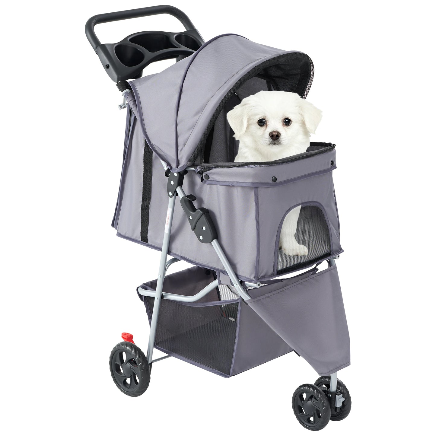 3 Wheel Foldable Pet Stroller For Small Dogs And Cats With Mesh Cup Holder