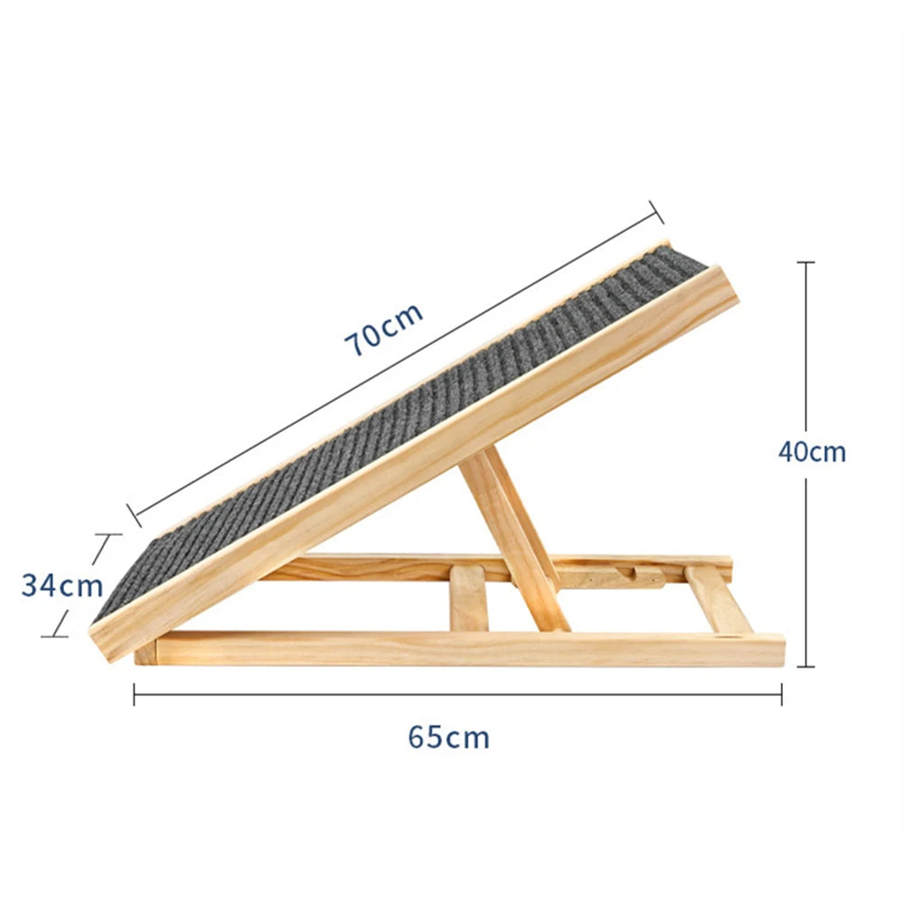 TWISTER.CK Pet Dog Ramp Ladder Natural Pine Wood Folding Adjustable Two Height