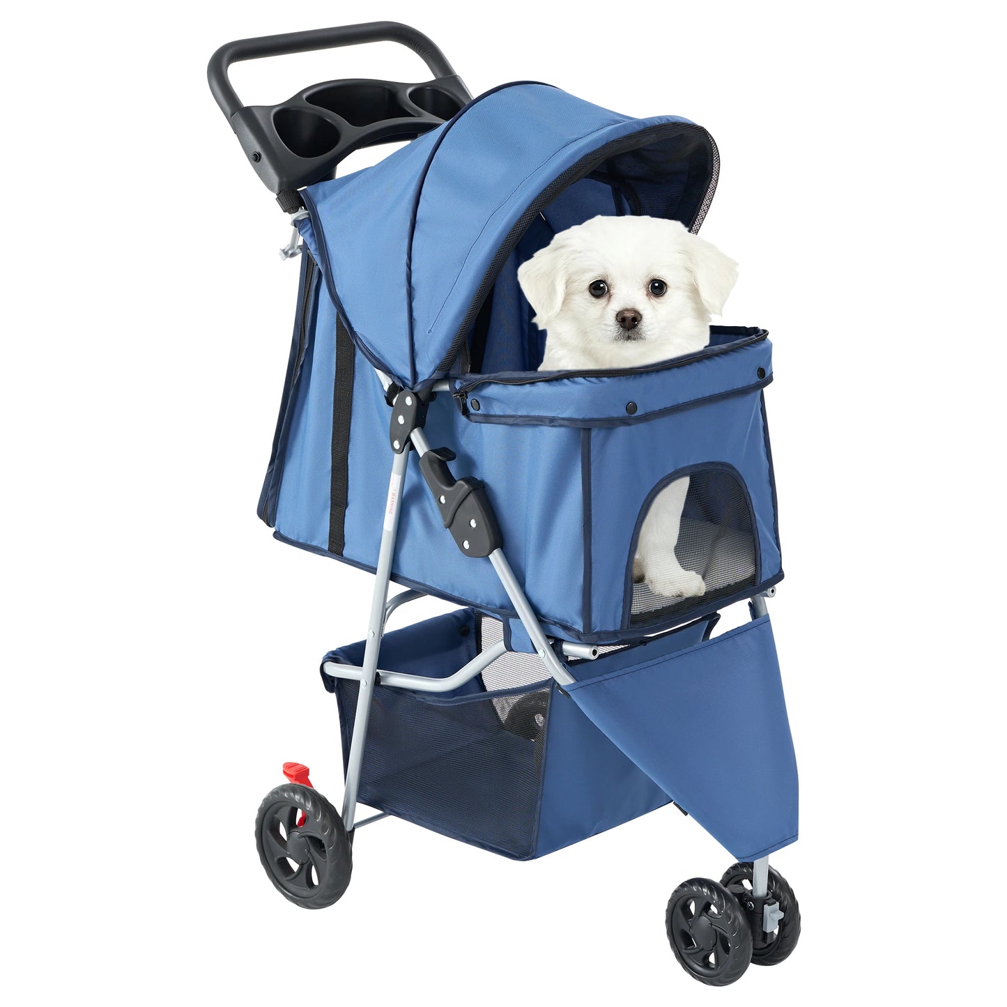 3 Wheel Foldable Pet Stroller For Small Dogs And Cats With Mesh Cup Holder