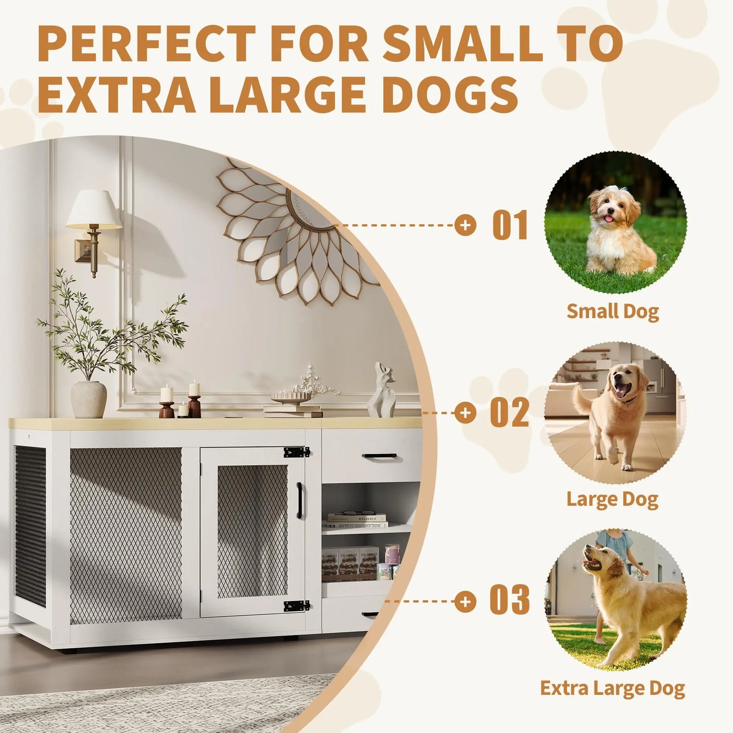 HiMISS Double Dog Crate Furniture TV Stand With Feeding Station