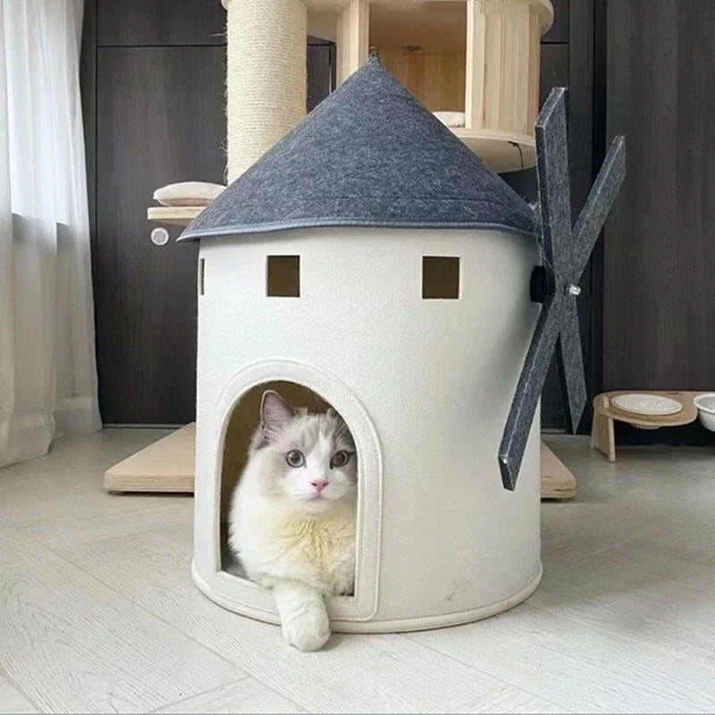 NONECN Windmill Cat House Bed Tower Enclosed Cat Home