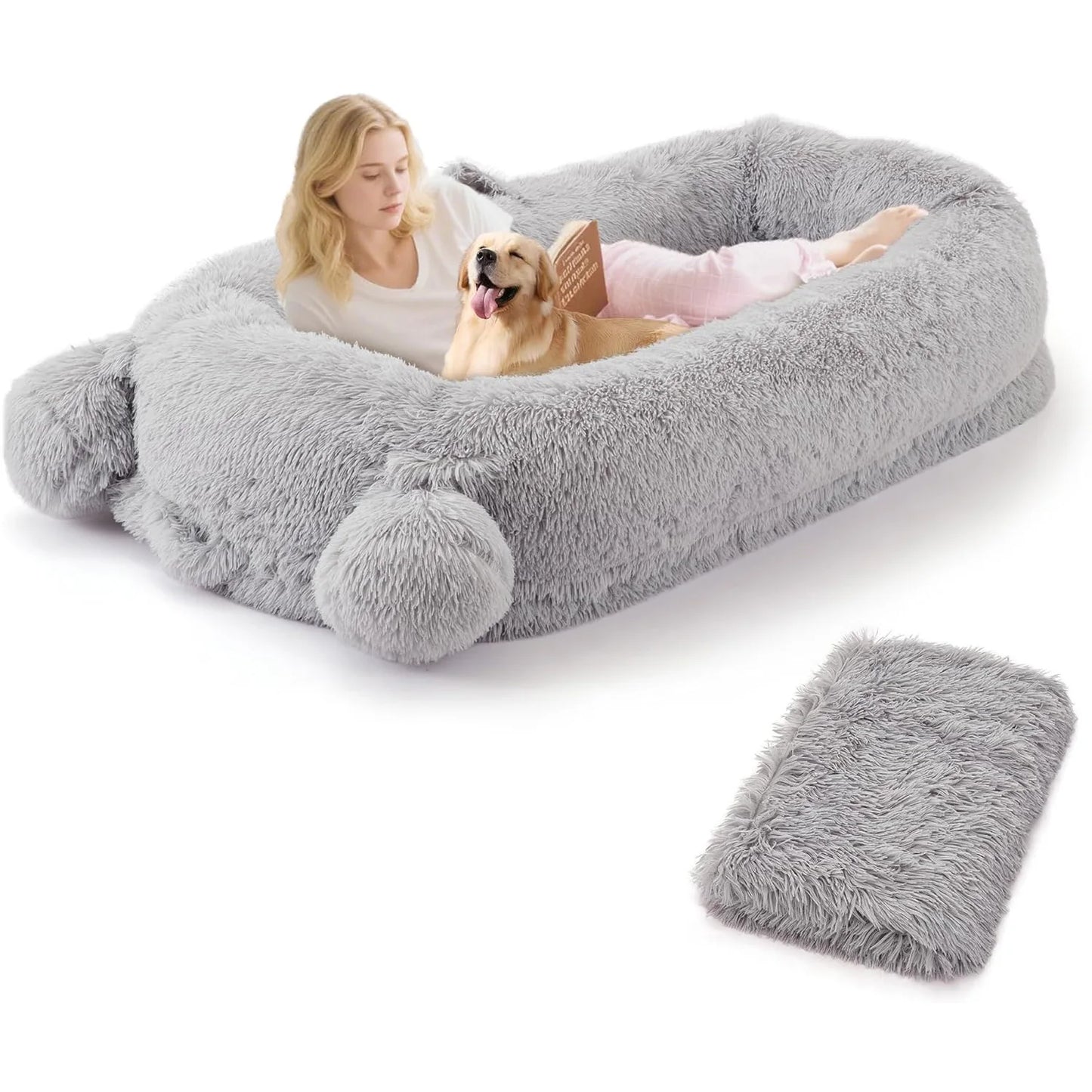 HiMISSCN Memory Foam Dog Bed With Storage Pockets And Blanket