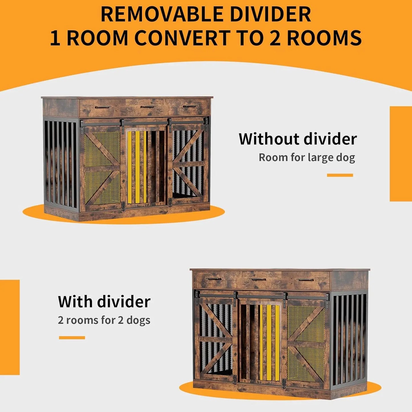 2in1 Wooden Dog Crate With Removable Divider And 3 Drawers