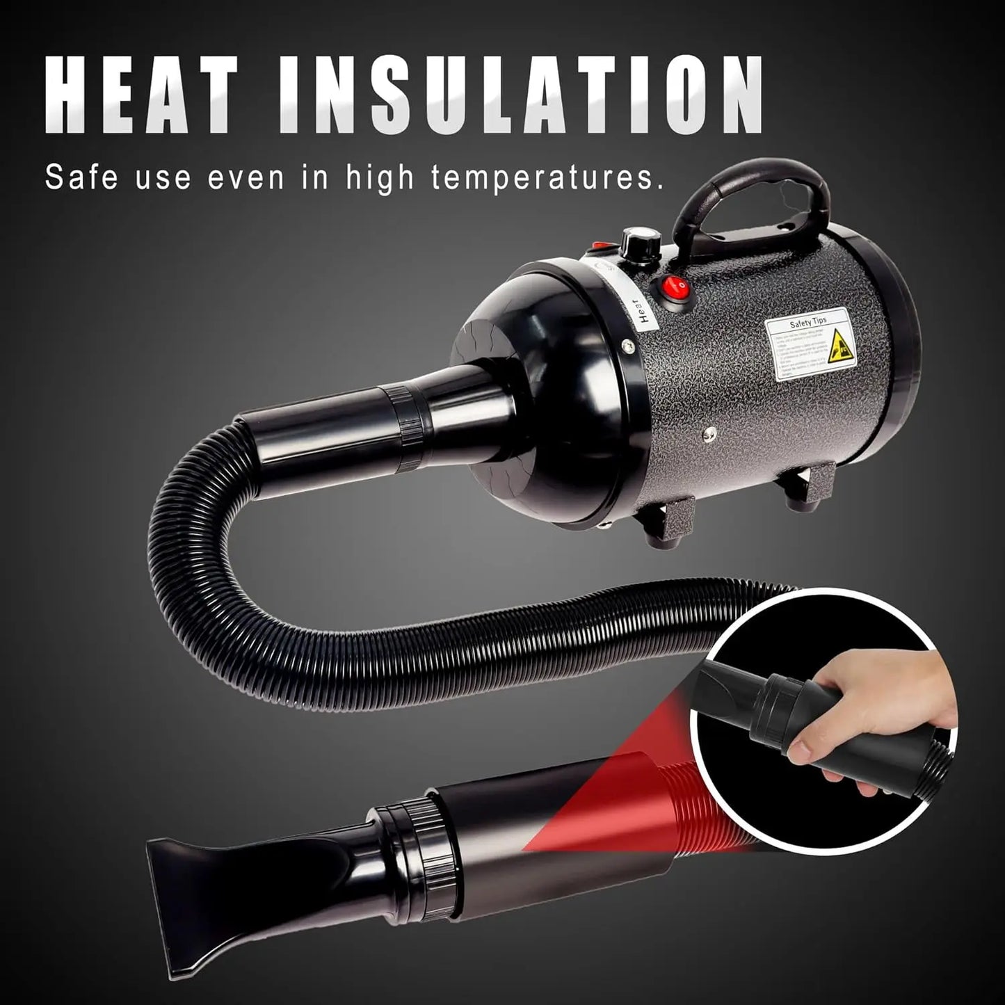Professional High Velocity Dog Hair Dryer with Adjustable Speed, 4 Nozzles and 2 Temperature Settings for Pet Grooming